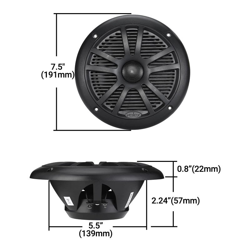 Velex Marine Stereo Speaker Package Bluetooth, MP3 USB AM FM Marine Stereo - 2 x 6.5 Inch Black Speakers, Antenna - Image 3